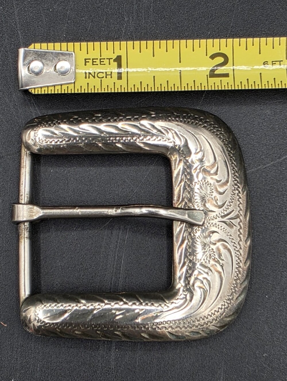 Vintage MEX 925 Sterling Silver Engraved Western Belt Buckle Eagle Assay Mark